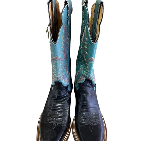 Justin Boots Women's Size 7 C Leather Western Cowboy Boots Teal And Black L2657 - Picture 3 of 8